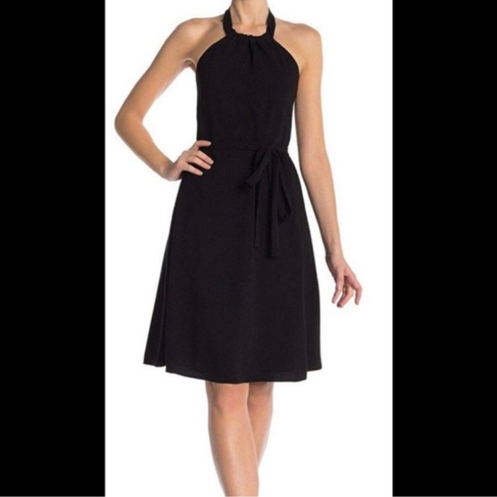 THEORY NEW! black crepe Nayline R Elevate halter a-line dress SZ10